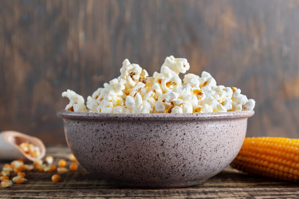 Freshly cooked popcorn in a bowl as a healthy snack