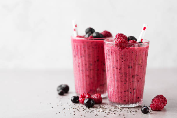 Red berry smoothie with chia seeds as a Healthy snack. 